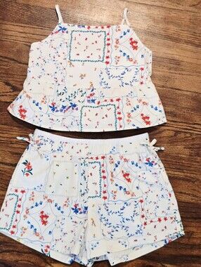 Sz 8 White Floral Patchwork Peplum Tank & Shorts Set